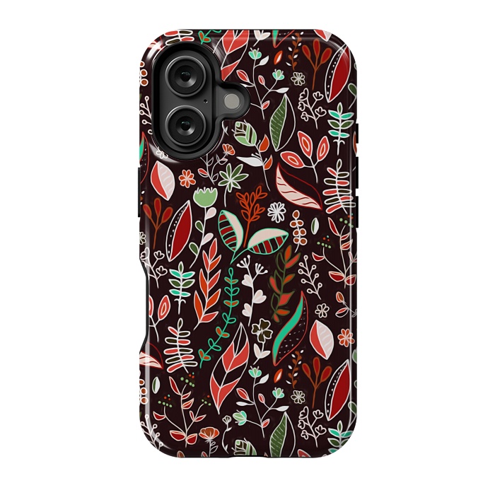 iPhone 16 StrongFit Autumn Nature Doodle On Brown  by Tigatiga