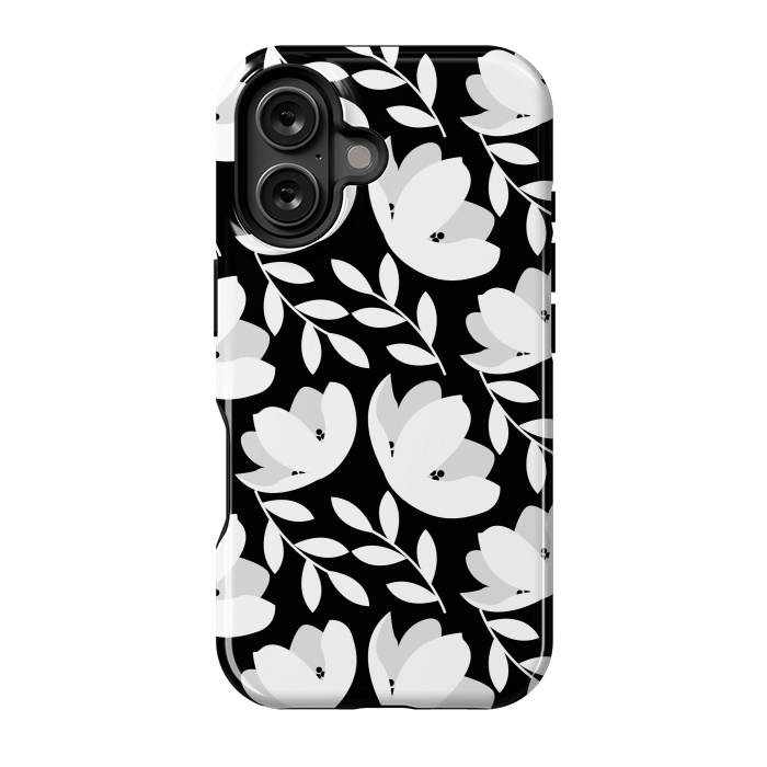 iPhone 16 StrongFit Black and White Floral Pattern by Allgirls Studio