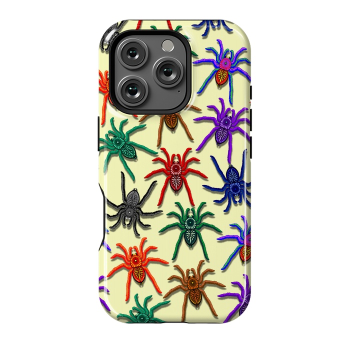 iPhone 16 Pro StrongFit Spiders Colorful Halloween Tarantulas Pattern by BluedarkArt