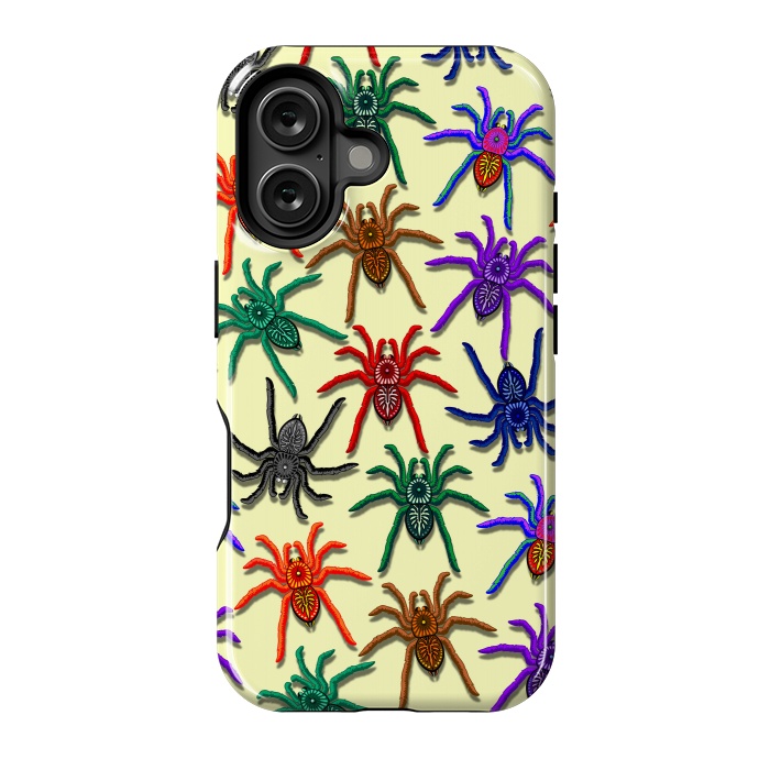 iPhone 16 StrongFit Spiders Colorful Halloween Tarantulas Pattern by BluedarkArt