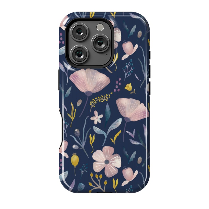 iPhone 16 Pro StrongFit Delicate Pastel Floral on Blue by Noonday Design