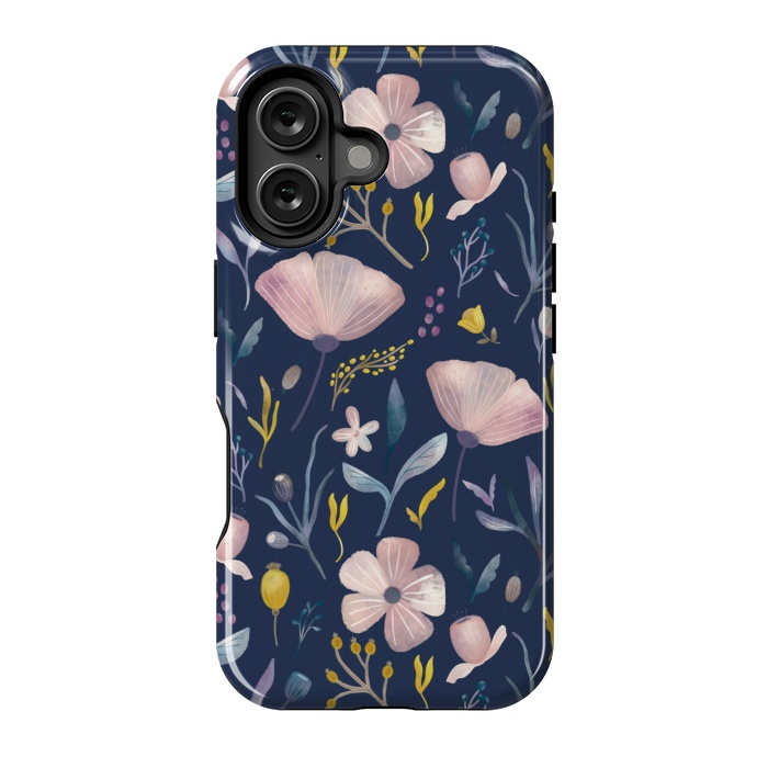 iPhone 16 StrongFit Delicate Pastel Floral on Blue by Noonday Design