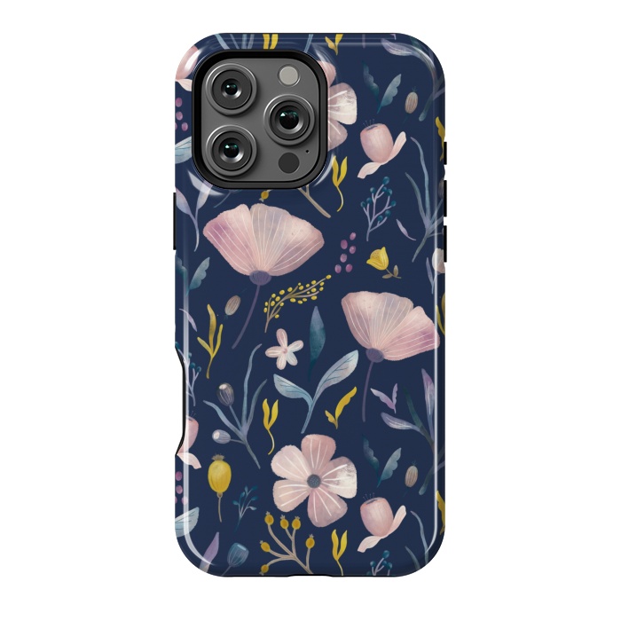 iPhone 16 Pro Max StrongFit Delicate Pastel Floral on Blue by Noonday Design