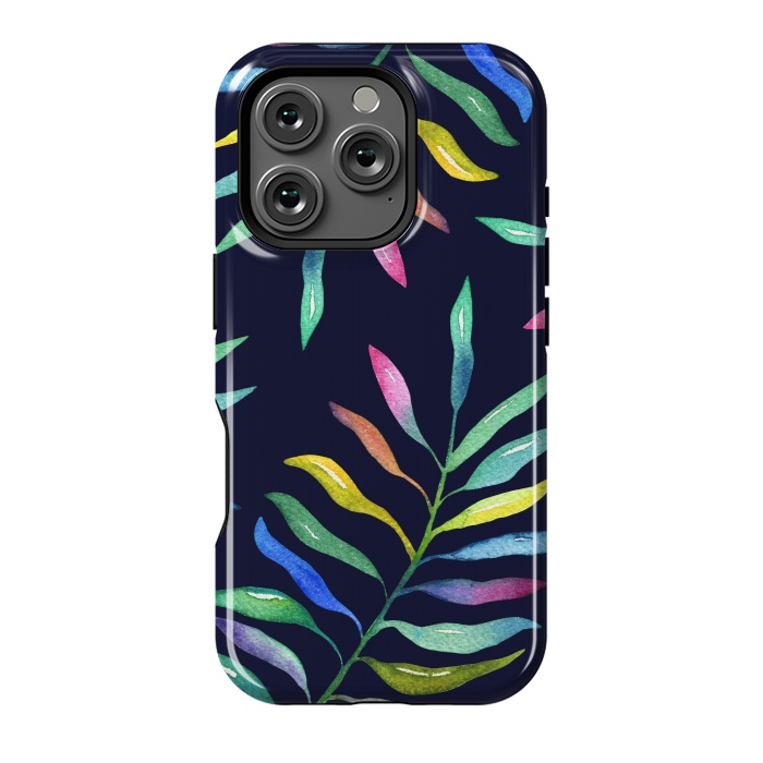 iPhone 16 Pro StrongFit Rainbow Tropical Leaf by Noonday Design