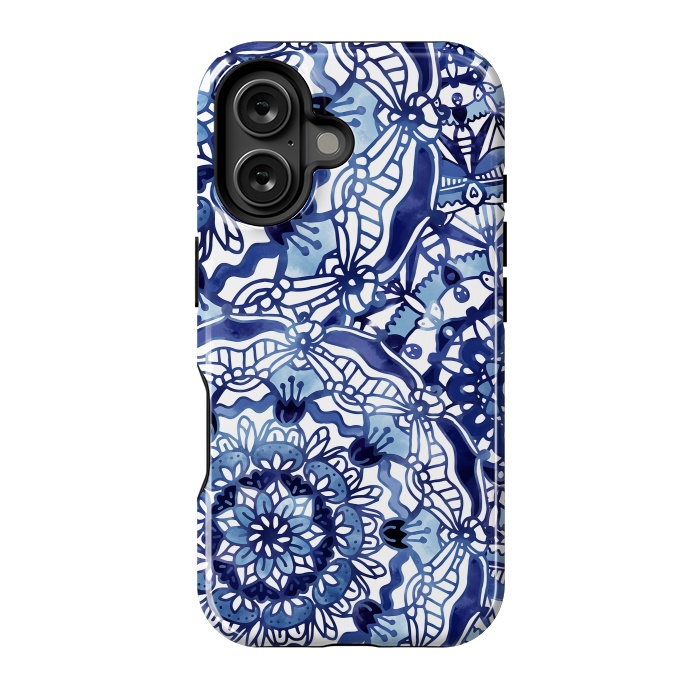 iPhone 16 StrongFit Delft Blue Mandalas by Noonday Design