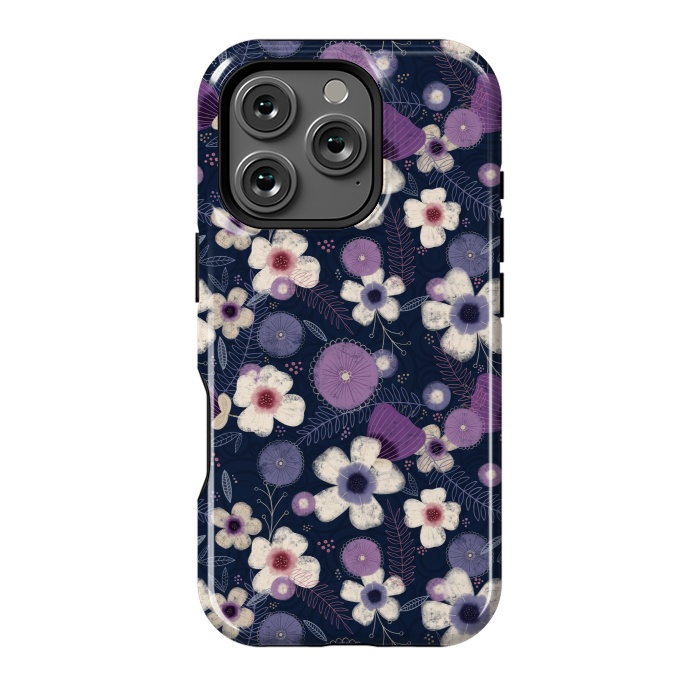 iPhone 16 Pro StrongFit Navy & Purple Floral by Noonday Design