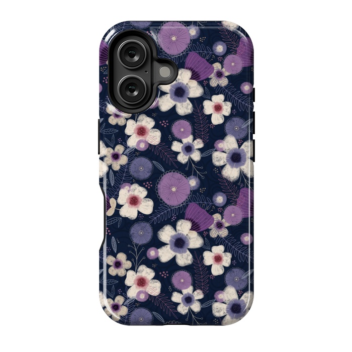 iPhone 16 StrongFit Navy & Purple Floral by Noonday Design