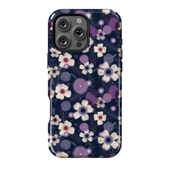 iPhone 16 Pro Max StrongFit Navy & Purple Floral by Noonday Design