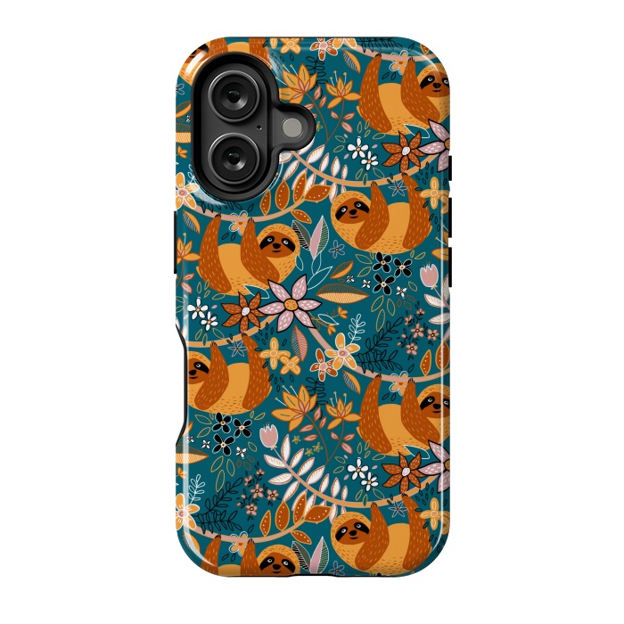 iPhone 16 StrongFit Cute Boho Sloth Floral  by Micklyn Le Feuvre