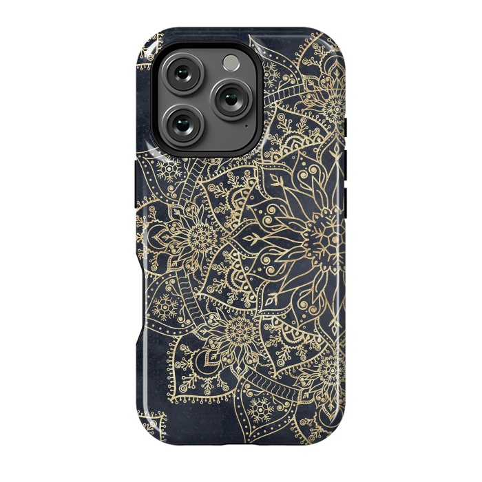 iPhone 16 Pro StrongFit Elegant poinsettia flower and snowflakes mandala art by InovArts