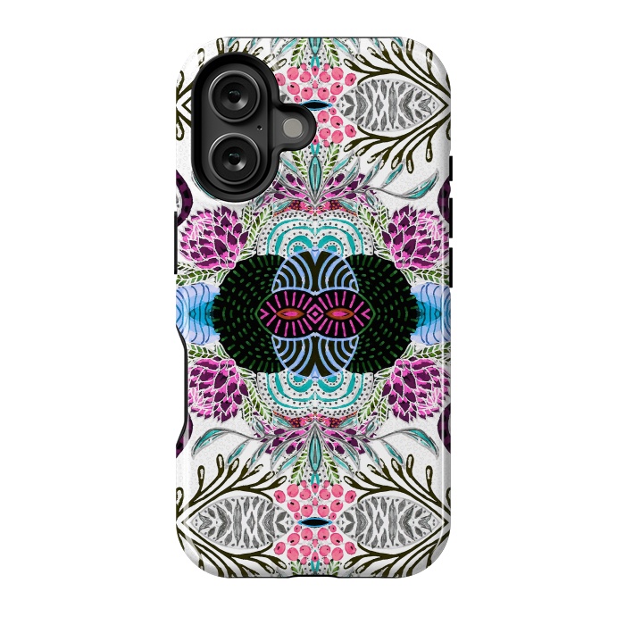 iPhone 16 StrongFit Whimsical tribal mask abstract design by InovArts