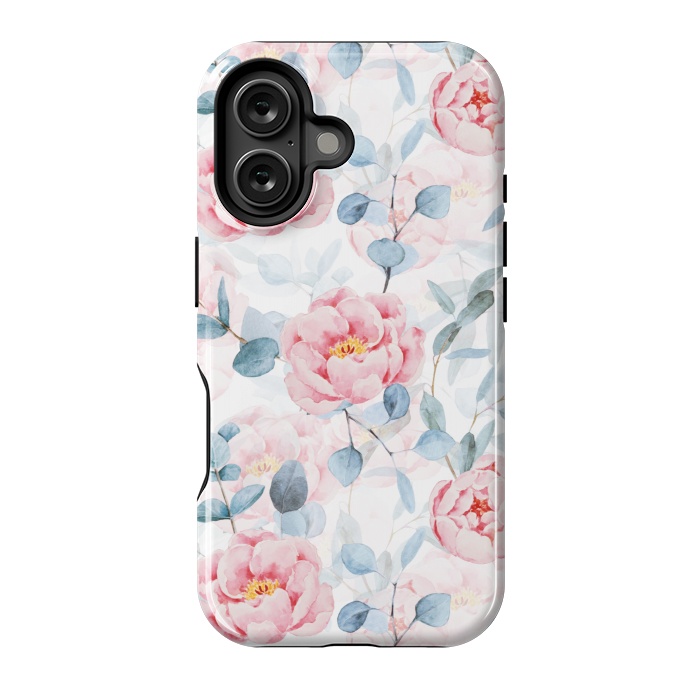 iPhone 16 StrongFit Blush Vintage Roses and Eukalyptus by  Utart