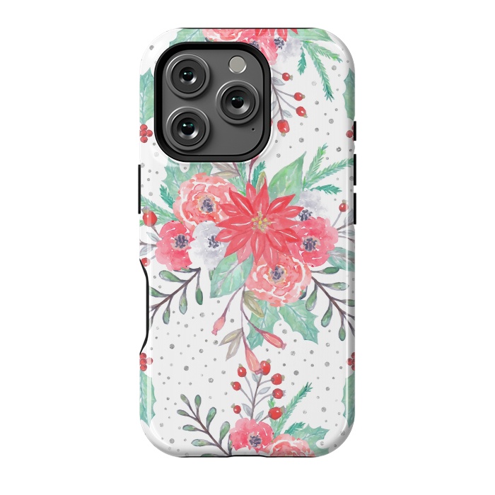 iPhone 16 Pro StrongFit Pretty watercolor Christmas floral and dots design by InovArts