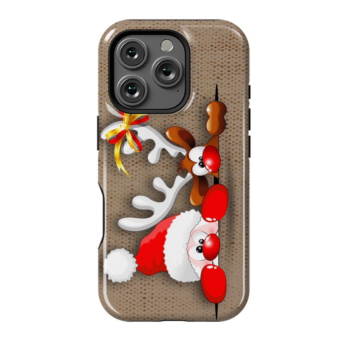 iPhone 16 Pro StrongFit Funny Christmas Santa and Reindeer Cartoon by BluedarkArt