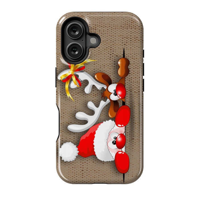 iPhone 16 StrongFit Funny Christmas Santa and Reindeer Cartoon by BluedarkArt