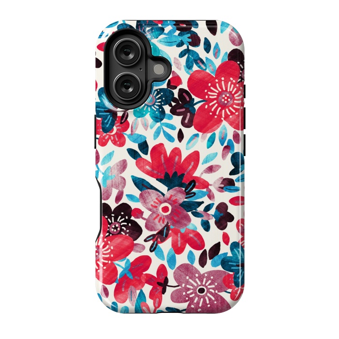 iPhone 16 StrongFit Happy Red & Blue Floral Collage  by Micklyn Le Feuvre