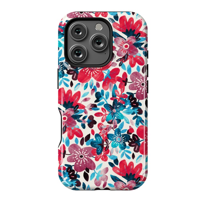 iPhone 16 Pro StrongFit Cheerful Red and Blue Floral Pattern by Micklyn Le Feuvre