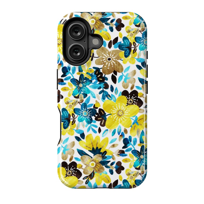 iPhone 16 StrongFit Yellow and Turquoise Floral Pattern by Micklyn Le Feuvre