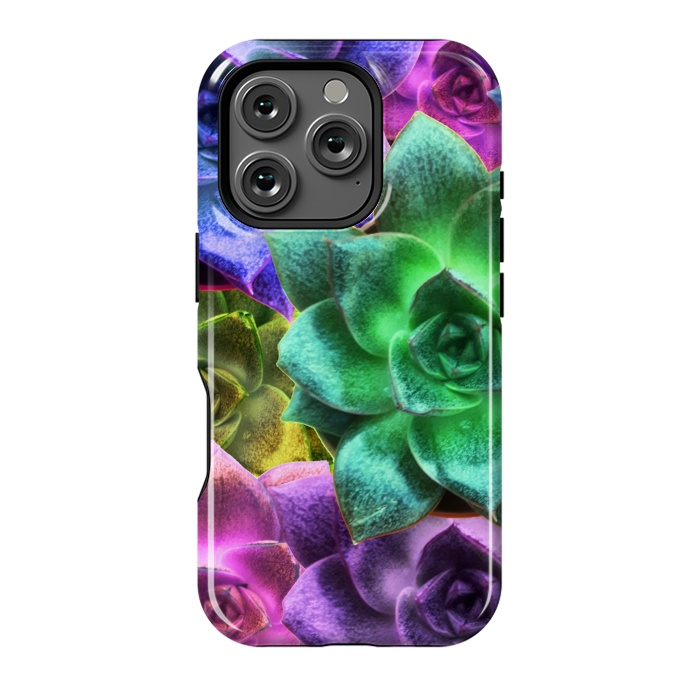 iPhone 16 Pro StrongFit Succulent Plants Psychedelic Colors Pattern by BluedarkArt