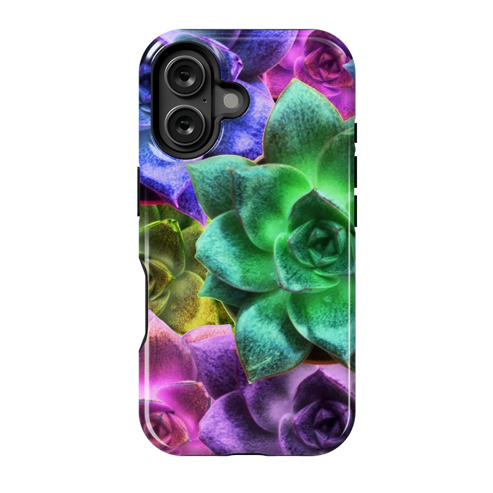 iPhone 16 StrongFit Succulent Plants Psychedelic Colors Pattern by BluedarkArt