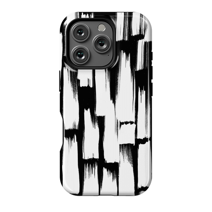 iPhone 16 Pro StrongFit Tribal white brushstrokes on black background by Oana 