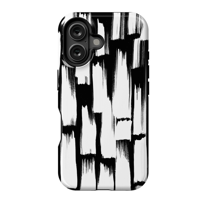 iPhone 16 StrongFit Tribal white brushstrokes on black background by Oana 