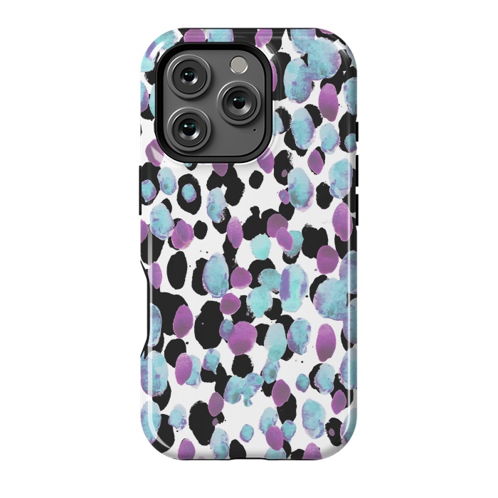 iPhone 16 Pro StrongFit Purple blue animal print paint spots by Oana 