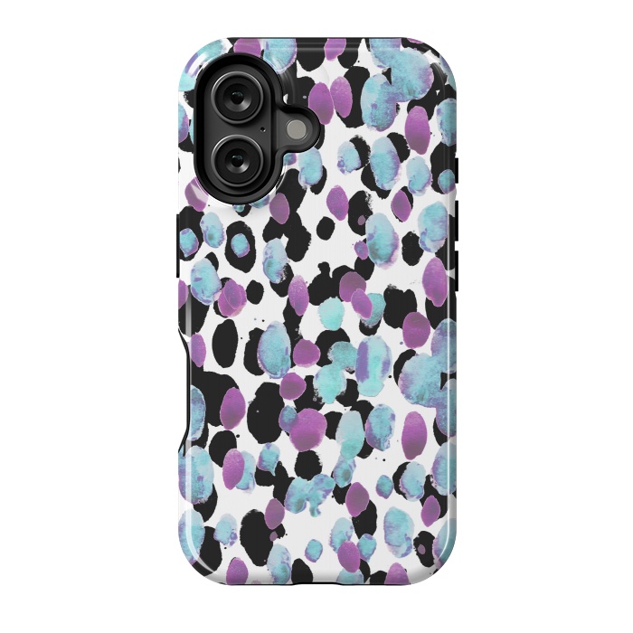 iPhone 16 StrongFit Purple blue animal print paint spots by Oana 