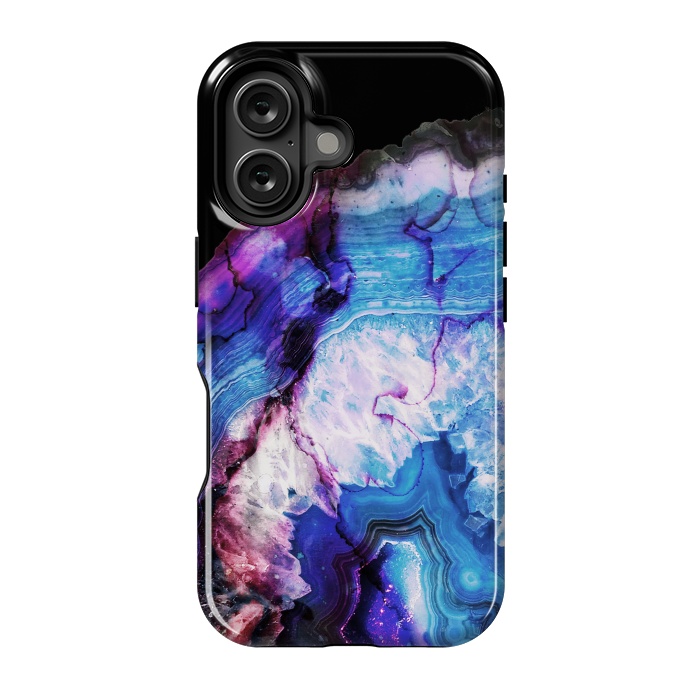 iPhone 16 StrongFit Dark blue purple agate marble  by Oana 