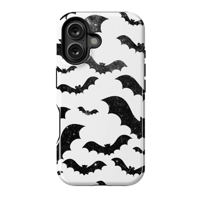 iPhone 16 StrongFit Black starry night sky bats - Halloween by Oana 