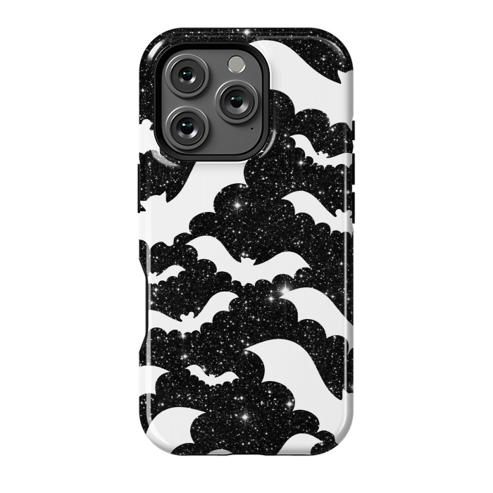 iPhone 16 Pro StrongFit White bats on sparkly night sky stars - Halloween by Oana 