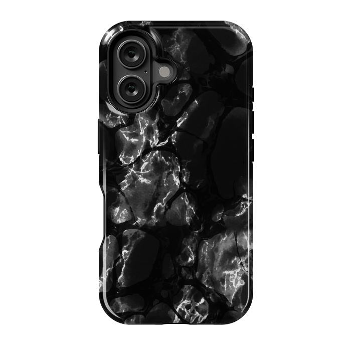 iPhone 16 StrongFit Black marble surface by Oana 