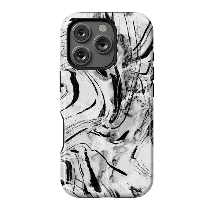 iPhone 16 Pro StrongFit White marble with black brushed stripes  by Oana 