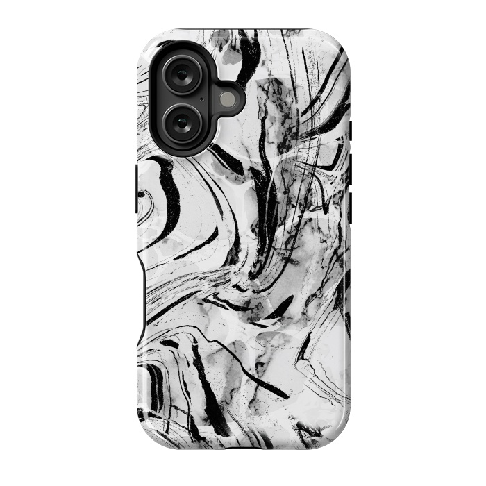 iPhone 16 StrongFit White marble with black brushed stripes  by Oana 