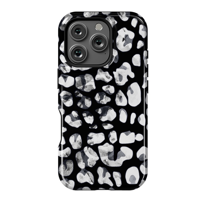 iPhone 16 Pro StrongFit Black and white animal print leopard spots by Oana 