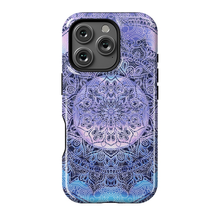 iPhone 16 Pro StrongFit Purple blue ethnic gradient mandala flowers by Oana 