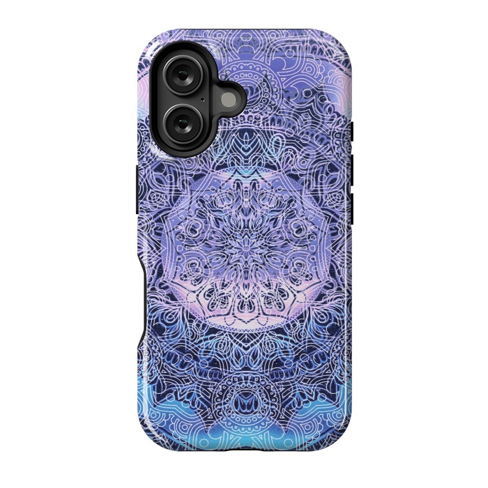 iPhone 16 StrongFit Purple blue ethnic gradient mandala flowers by Oana 