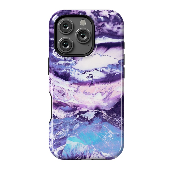 iPhone 16 Pro StrongFit Purple blue sunset mountain landscape art by Oana 