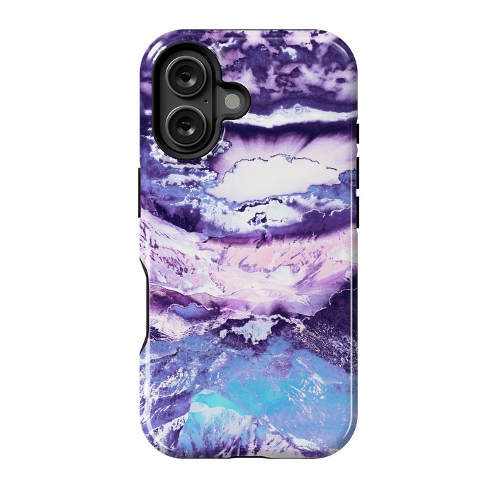 iPhone 16 StrongFit Purple blue sunset mountain landscape art by Oana 