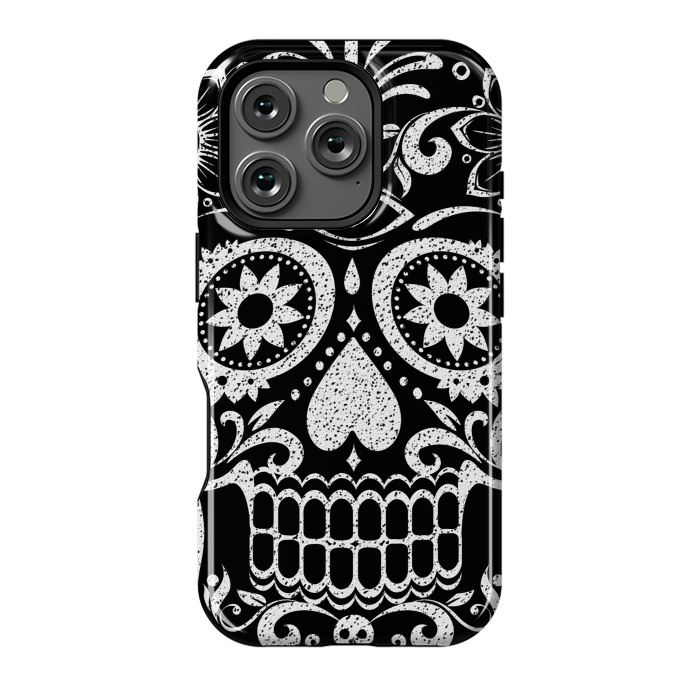 iPhone 16 Pro StrongFit White glitter day of the dead sugar skull - Halloween by Oana 