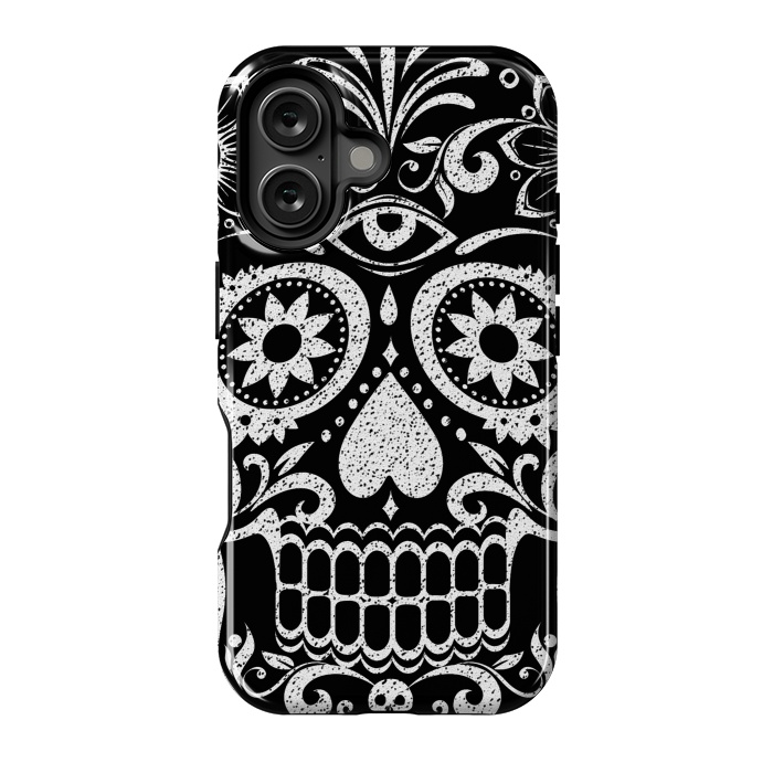 iPhone 16 StrongFit White glitter day of the dead sugar skull - Halloween by Oana 