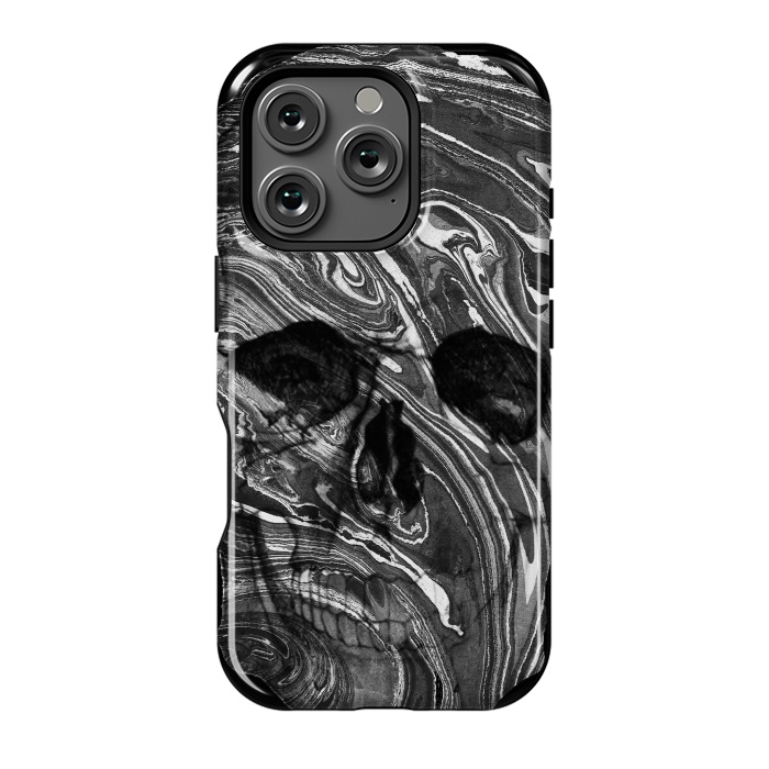 iPhone 16 Pro StrongFit Black and white marble skull - Halloween by Oana 