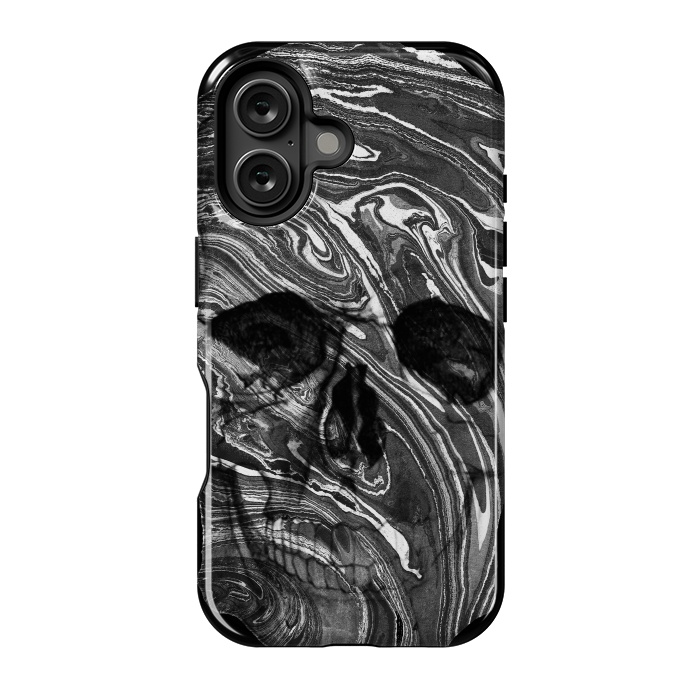 iPhone 16 StrongFit Black and white marble skull - Halloween by Oana 