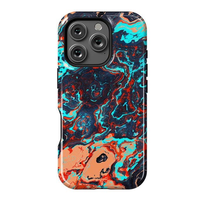 iPhone 16 Pro StrongFit Black Marble Colorful Waves by Art Design Works