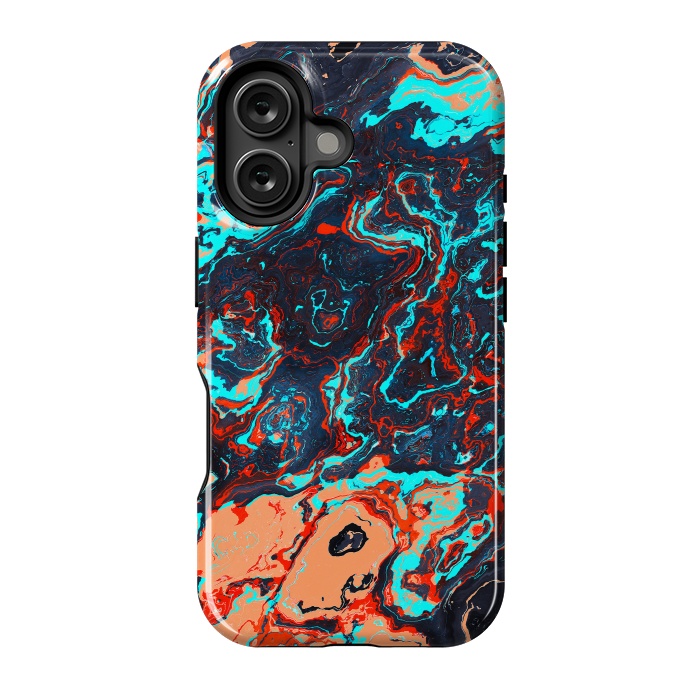 iPhone 16 StrongFit Black Marble Colorful Waves by Art Design Works