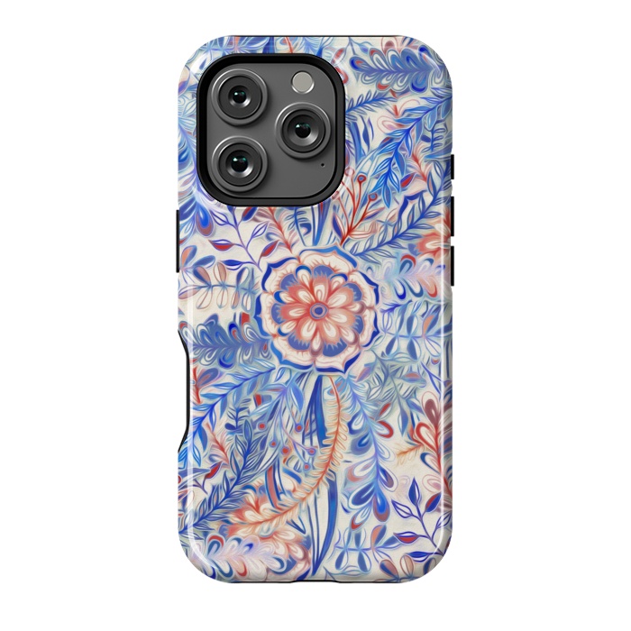 iPhone 16 Pro StrongFit Boho Flower Burst in Red and Blue by Micklyn Le Feuvre