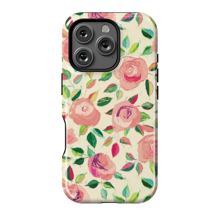 iPhone 16 Pro StrongFit Pink and Peach Rose Pattern in Pastels by Micklyn Le Feuvre