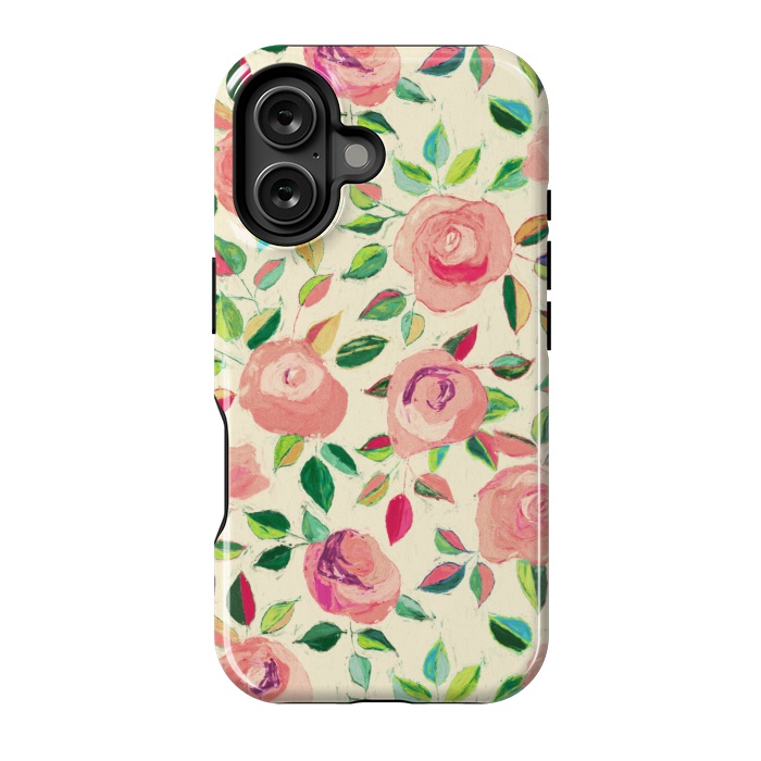 iPhone 16 StrongFit Pink and Peach Rose Pattern in Pastels by Micklyn Le Feuvre