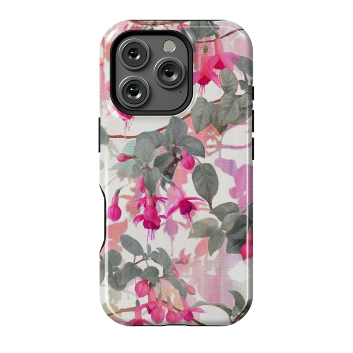 iPhone 16 Pro StrongFit Painted Fuchsia Floral in Pink and Grey  by Micklyn Le Feuvre