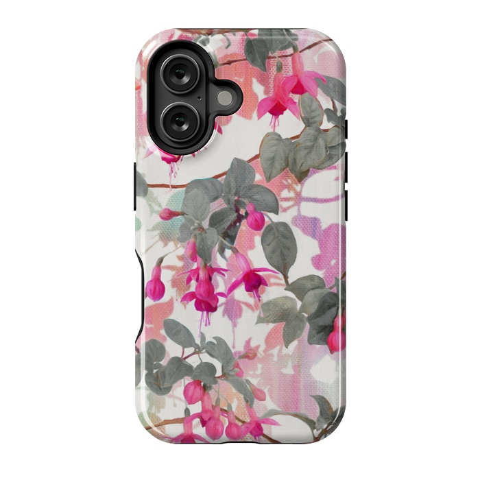 iPhone 16 StrongFit Painted Fuchsia Floral in Pink and Grey  by Micklyn Le Feuvre